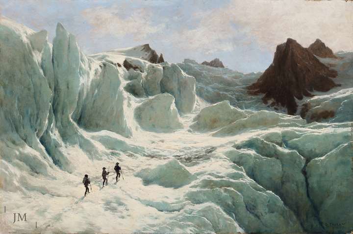 Climbers ascending Mont Blanc via the Grands Mulets Glacier, Chamonix, France